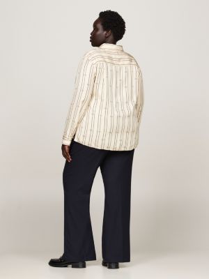 beige curve rope stripe regular fit shirt for women tommy hilfiger