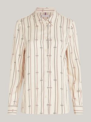 chemise coupe standard curve à rayures cordes beige pour femmes tommy hilfiger