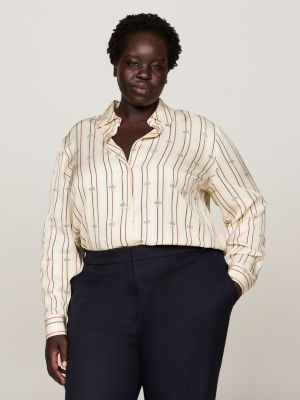 beige curve rope stripe regular fit shirt for women tommy hilfiger