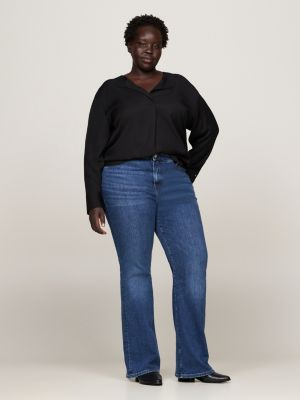 schwarz curve relaxed fit bluse mit geprägtem knopf für damen - tommy hilfiger
