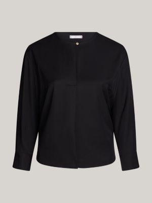 schwarz curve relaxed fit bluse mit geprägtem knopf für damen - tommy hilfiger