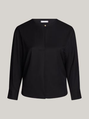 zwart curve relaxed blouse met reliëfknoop voor dames - tommy hilfiger