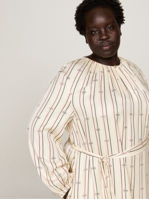 beige curve belted fit and flare midi dress for women tommy hilfiger