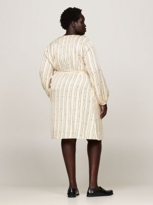 beige curve belted fit and flare midi dress for women tommy hilfiger