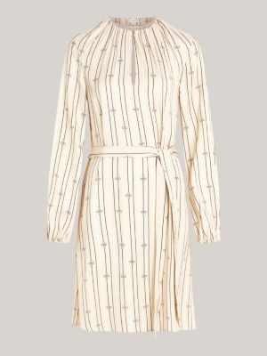 beige curve belted fit and flare midi dress for women tommy hilfiger