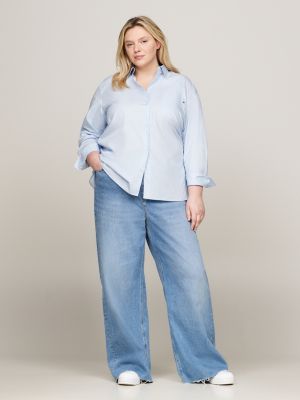 blauw curve oversized poplin overhemd voor dames - tommy hilfiger