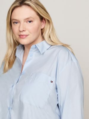 blauw curve oversized poplin overhemd voor dames - tommy hilfiger