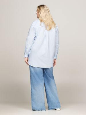 blauw curve oversized poplin overhemd voor dames - tommy hilfiger