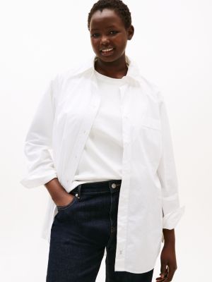 white curve oversized poplin shirt for women tommy hilfiger