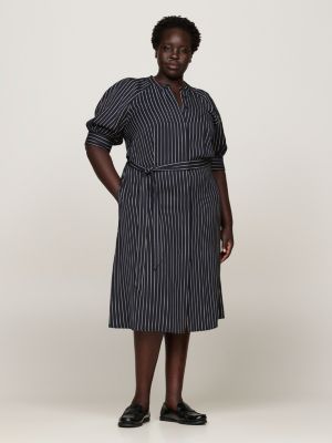 Curve Rope Stripe Midi Shirt Dress