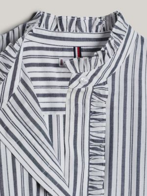 blue adaptive stripe frill relaxed blouse for women tommy hilfiger