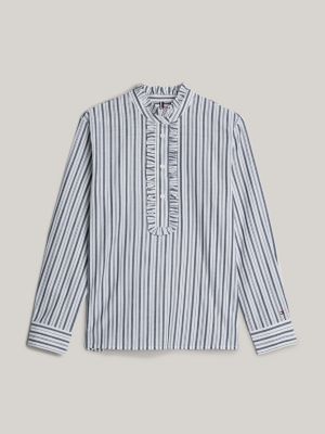 blue adaptive stripe frill relaxed blouse for women tommy hilfiger