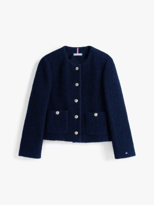 schwarz cropped fit bouclé-jacke aus wollmix für damen - tommy hilfiger