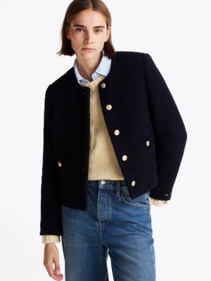 schwarz cropped fit bouclé-jacke aus wollmix für damen - tommy hilfiger