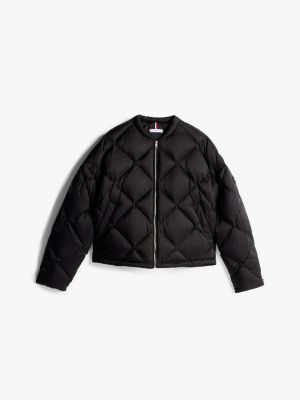 zwart relaxed fit quilted bomberjack met dons voor dames - tommy hilfiger