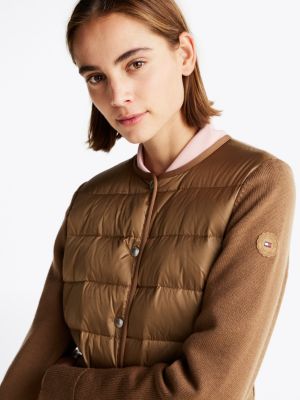 brown down contrast quilted jacket for women tommy hilfiger