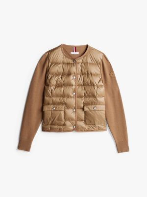 brown down contrast quilted jacket for women tommy hilfiger