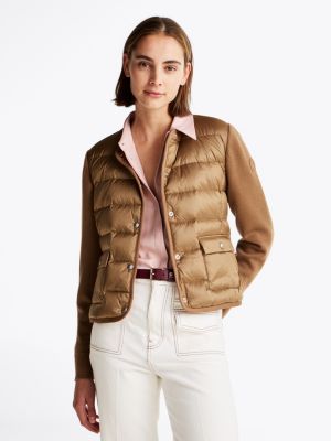 brown down contrast quilted jacket for women tommy hilfiger