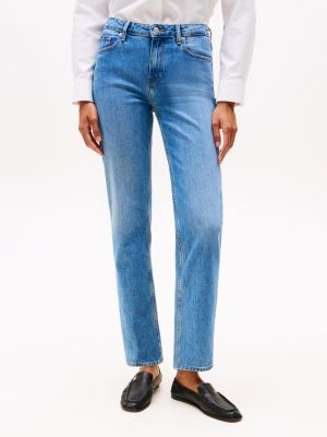 blau straight leg jeans mit fade-effekt und mittelhohem bund für damen - tommy hilfiger