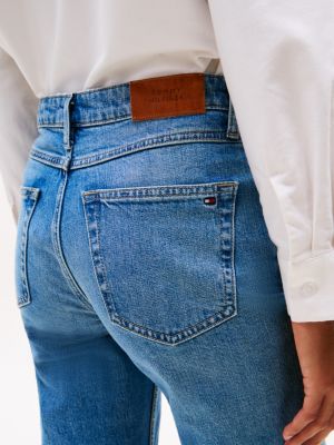 blau straight leg jeans mit fade-effekt und mittelhohem bund für damen - tommy hilfiger