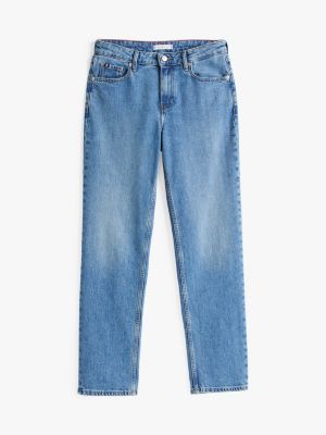 blau straight leg jeans mit fade-effekt und mittelhohem bund für damen - tommy hilfiger