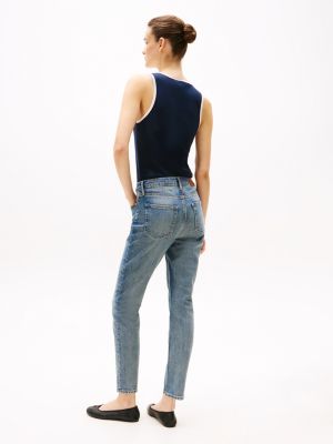 jeans slim fit a vita alta blu da donne tommy hilfiger