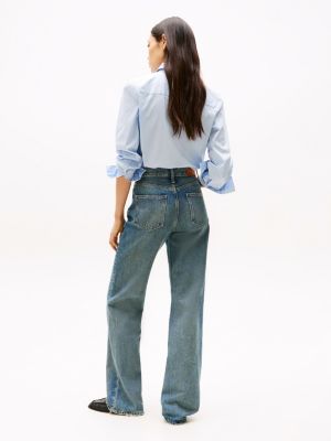 jeans relaxed fit a campana e vita alta blu da donne tommy hilfiger