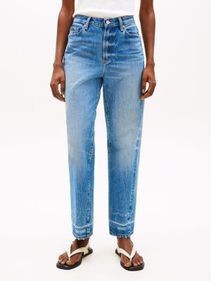 blauw high rise twisted enkellange jeans voor dames - tommy hilfiger