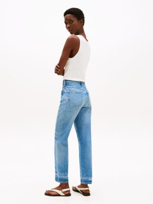 blauw high rise twisted enkellange jeans voor dames - tommy hilfiger