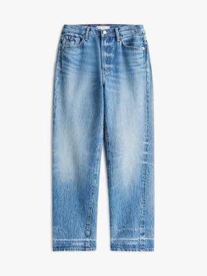 blauw high rise twisted enkellange jeans voor dames - tommy hilfiger