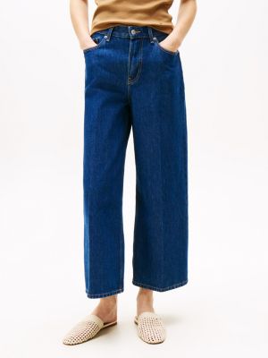 blauw high rise jeans met wijde broekspijpen voor dames - tommy hilfiger