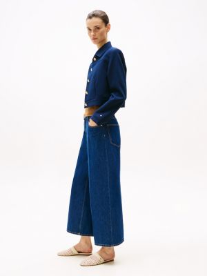 blue high rise wide leg ankle jeans for women tommy hilfiger