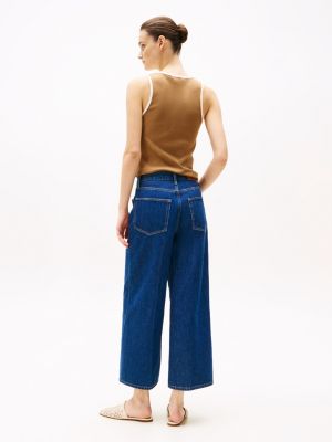 blue high rise wide leg ankle jeans for women tommy hilfiger