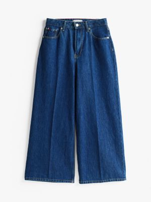 blue high rise wide leg ankle jeans for women tommy hilfiger