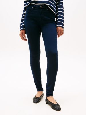 blau como skinny jeans mit mittelhohem bund für damen - tommy hilfiger