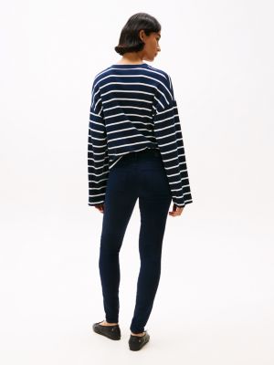 blau como skinny jeans mit mittelhohem bund für damen - tommy hilfiger