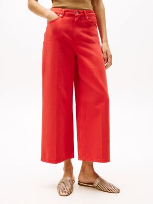 red high rise wide leg ankle jeans for women tommy hilfiger