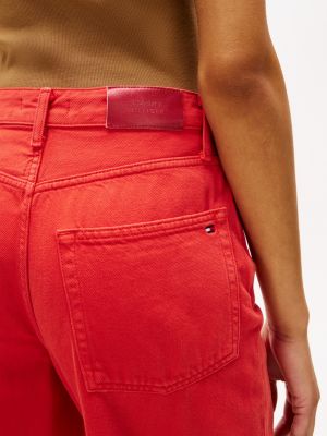 rot knöchellange jeans mit weitem bein und hohem bund für damen - tommy hilfiger