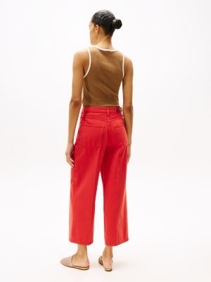 red high rise wide leg ankle jeans for women tommy hilfiger