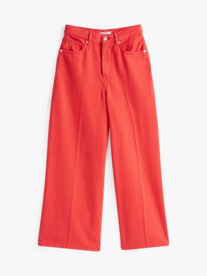 red high rise wide leg ankle jeans for women tommy hilfiger