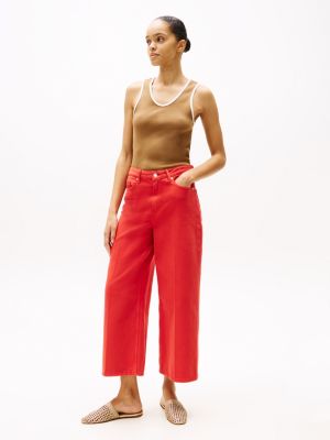 red high rise wide leg ankle jeans for women tommy hilfiger