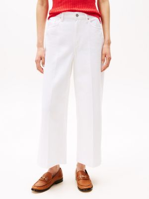 wit high rise cropped jeans met wijde pijpen voor dames - tommy hilfiger