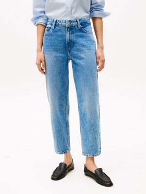 blau knöchellange tapered leg jeans mit mittelhohem bund für damen - tommy hilfiger