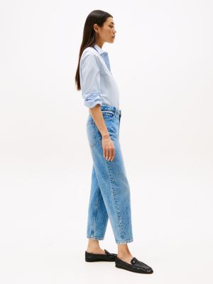 blau knöchellange tapered leg jeans mit mittelhohem bund für damen - tommy hilfiger