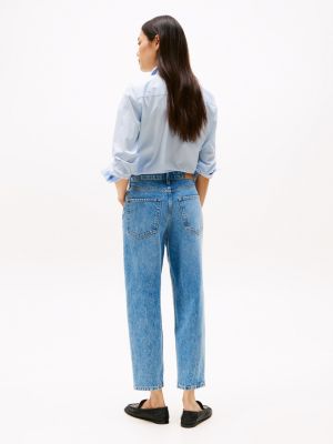 blue mid rise tapered leg ankle jeans for women tommy hilfiger