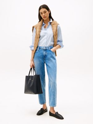 blue mid rise tapered leg ankle jeans for women tommy hilfiger