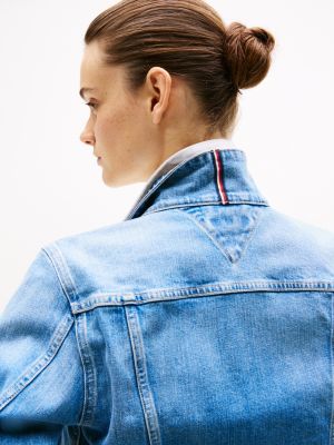 blau slim fit jeansjacke mit fade-effekt für damen - tommy hilfiger