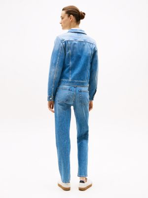 blau slim fit jeansjacke mit fade-effekt für damen - tommy hilfiger