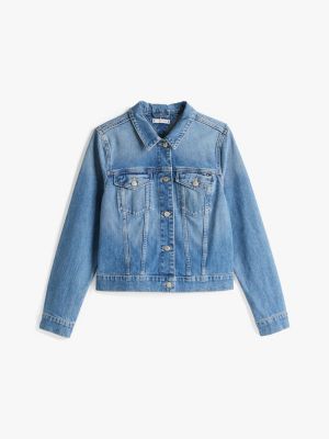 blau slim fit jeansjacke mit fade-effekt für damen - tommy hilfiger