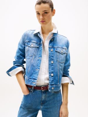 blau slim fit jeansjacke mit fade-effekt für damen - tommy hilfiger